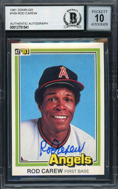 Rod Carew Autographed 1981 Donruss Card #169 California Angels Auto Grade Gem Mint 10 Beckett BAS #12751541