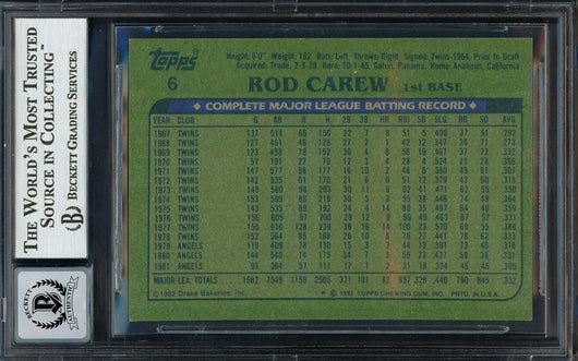 Rod Carew Autographed 1982 Topps Drakes Card #6 California Angels Auto Grade Gem Mint 10 Beckett BAS #12751546