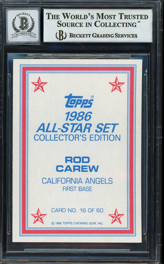 Rod Carew Autographed 1986 Topps All Star Set Card #16 California Angels Auto Grade Gem Mint 10 Beckett BAS #12751606