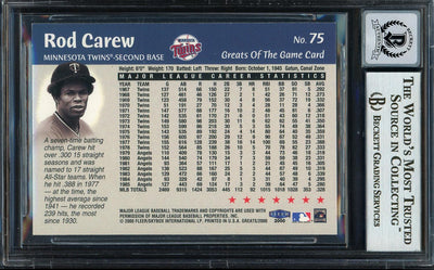 Rod Carew Autographed 2000 Fleer Greats of the Game Card #75 Minnesota Twins Auto Grade Gem Mint 10 Beckett BAS #12751678