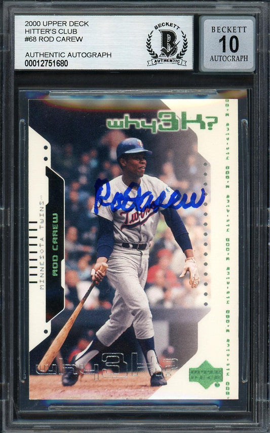 Rod Carew Autographed 2000 Upper Deck Hitters Club Card #68 Minnesota Twins Auto Grade Gem Mint 10 Beckett BAS #12751680