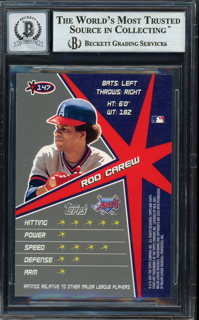 Rod Carew Autographed 2001 Topps Stars Card #147 California Angels Auto Grade Gem Mint 10 Beckett BAS #12751714