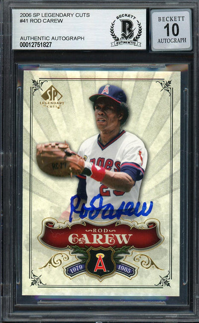 Rod Carew Autographed 2006 SP Legendary Cuts Card #41 California Angels Auto Grade Gem Mint 10 Beckett BAS Stock #192754