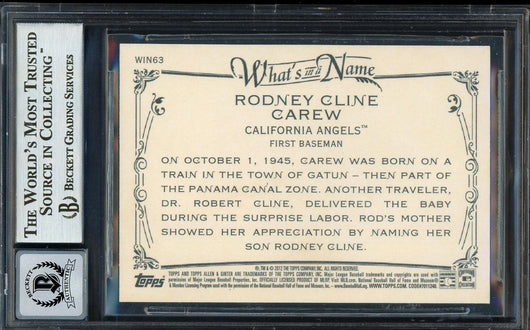 Rod Carew Autographed 2012 Topps Allen & Ginter What's In A Name Card #WIN63 California Angels Auto Grade Gem Mint 10 Beckett BAS #12751875