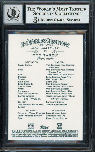 Rod Carew Autographed 2014 Topps Allen & Ginter Card #75 California Angels Auto Grade Gem Mint 10 Beckett BAS Stock #192788