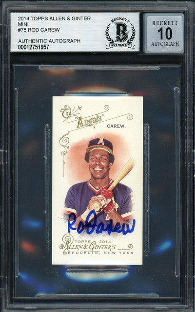 Rod Carew Autographed 2014 Topps Allen & Ginter Mini Card #75 California Angels Auto Grade Gem Mint 10 Beckett BAS #12751957