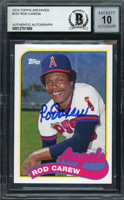 Rod Carew Autographed 2014 Topps Archives Card #157 California Angels Auto Grade Gem Mint 10 Beckett BAS #12751958