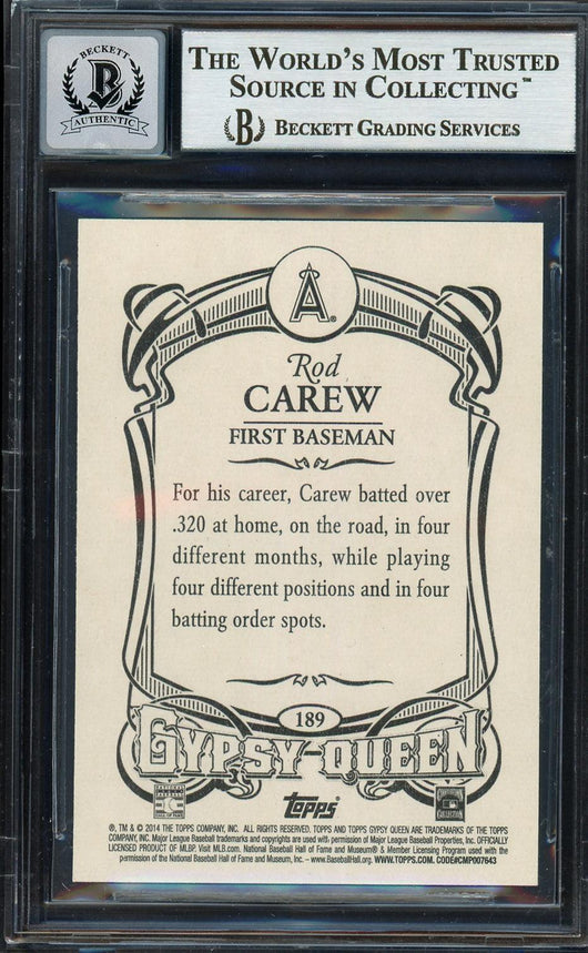 Rod Carew Autographed 2014 Topps Gypsy Queen Card #189 California Angels Auto Grade Gem Mint 10 Beckett BAS #12751966