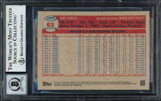 Rod Carew Autographed 2015 Topps Archives Card #63 Minnesota Twins Auto Grade Gem Mint 10 Beckett BAS #12751969