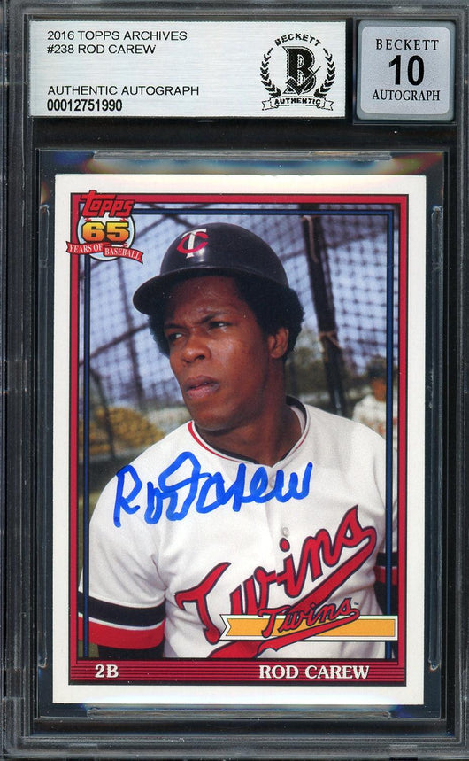 Rod Carew Autographed 2016 Topps Archives Card #238 Minnesota Twins Auto Grade Gem Mint 10 Beckett BAS Stock #192806