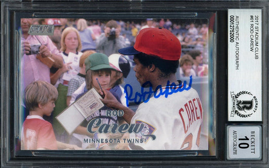 Rod Carew Autographed 2017 Topps Stadium Club Card #61 Minnesota Twins Auto Grade Gem Mint 10 Beckett BAS #12752000