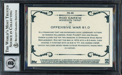 Rod Carew Autographed 2018 Topps Allen & Ginter Fantasy Goldmine Card #FG-46 Minnesota Twins Auto Grade Gem Mint 10 Beckett BAS #12752002