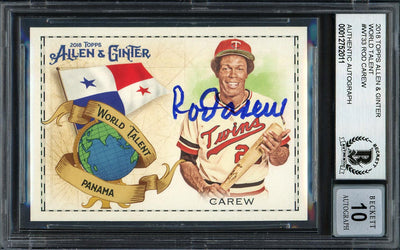 Rod Carew Autographed 2018 Topps Allen & Ginter World Talent Card #WT-33 Minnesota Twins Auto Grade Gem Mint 10 Beckett BAS Stock #192817