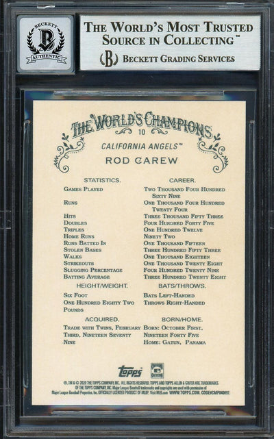 Rod Carew Autographed 2020 Topps Allen & Ginter Card #10 California Angels Auto Grade Gem Mint 10 Beckett BAS Stock #192837