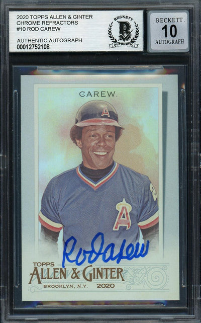 Rod Carew Autographed 2020 Topps Allen & Ginter Foil Card #10 California Angels Auto Grade Gem Mint 10 Beckett BAS #12752108