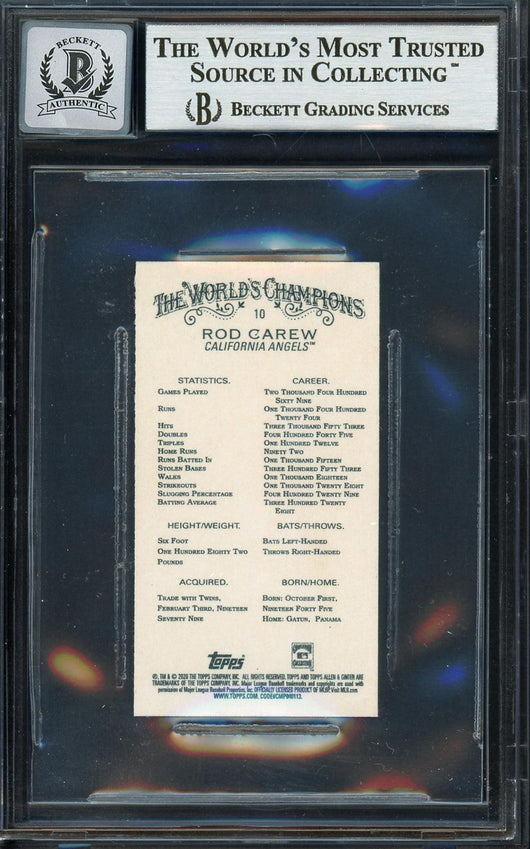 Rod Carew Autographed 2020 Topps Allen & Ginter Mini Card #10 California Angels Auto Grade Gem Mint 10 Beckett BAS #12752109