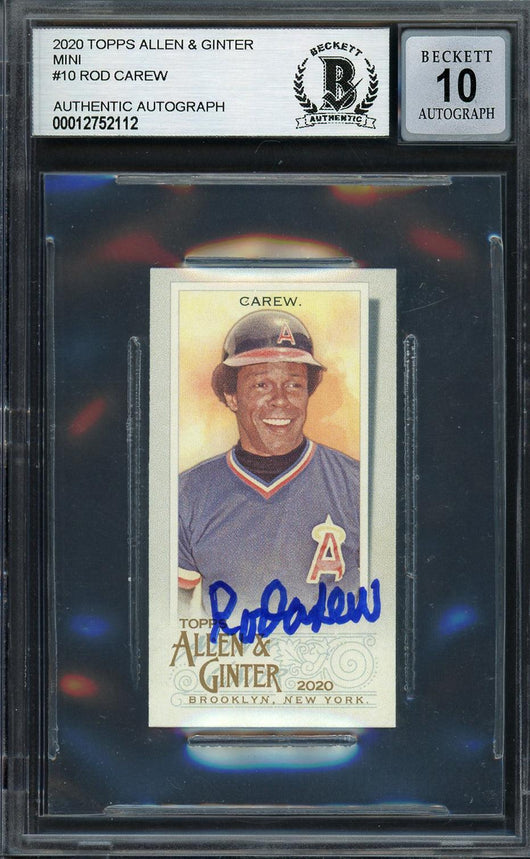 Rod Carew Autographed 2020 Topps Allen & Ginter Mini Card #10 California Angels Auto Grade Gem Mint 10 Beckett BAS #12752112