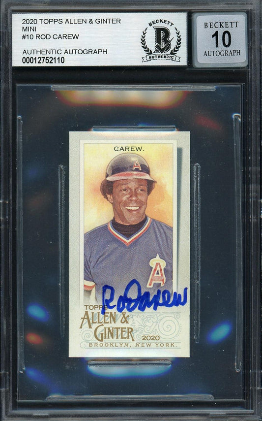 Rod Carew Autographed 2020 Topps Allen & Ginter Mini Card #10 California Angels Auto Grade Gem Mint 10 Beckett BAS #12752110
