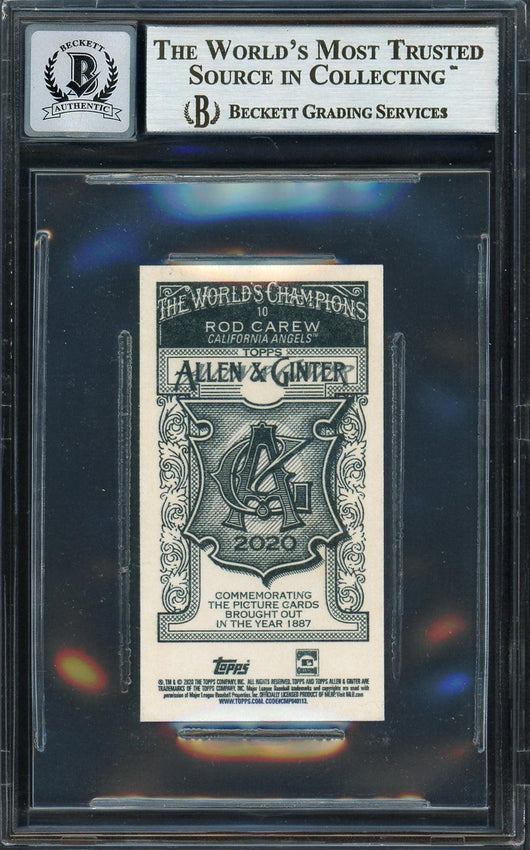 Rod Carew Autographed 2020 Topps Allen & Ginter Mini Card #10 California Angels Auto Grade Gem Mint 10 Beckett BAS #12752110