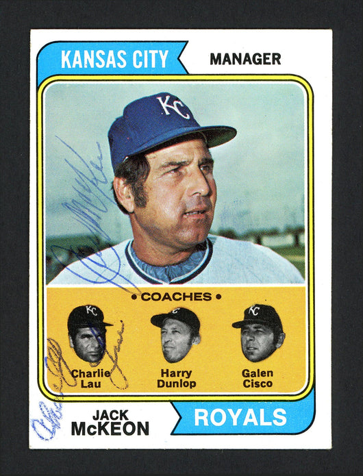 Charlie Lau & Jack McKeon Autographed 1974 Topps Card #166 Kansas City Royals SKU #165865
