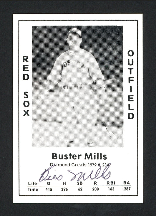 Buster Mills Autographed 1979 Diamond Greats Card #234 Boston Red Sox SKU #165879