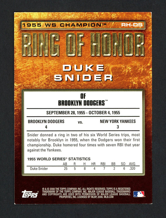 Duke Snider Autographed 2006 Topps Ring Of Honor Card #RH-DS Brooklyn Dodgers SKU #160171
