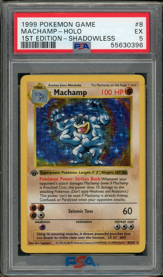 PSA (EX 5) Machamp -holo #8 - 1st Edition Shadowless - Pokemon Game (#55630396)