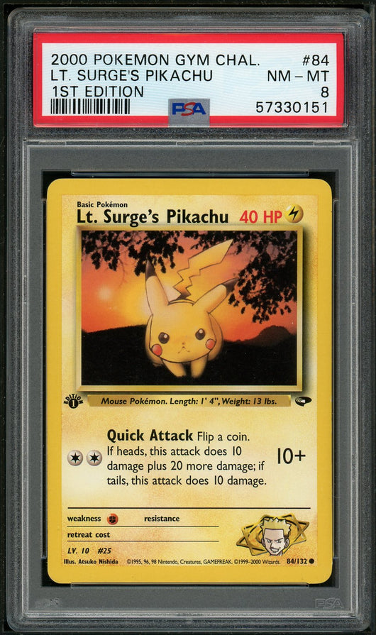 PSA (NM-MT 8) Lt. Surge's Pikachu (1st Edition) #84 - Pokemon Gym Challenge (#57330151)