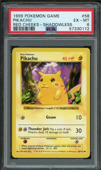 PSA (EX-MT 6) Pikachu (Shadowless - Red Cheeks) #58 - Pokemon Game (#57330172)