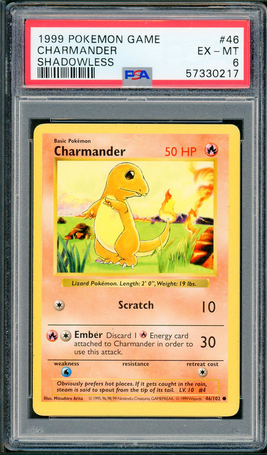 PSA (EX-MT 6) Charmander #46 - Pokemon Game (Shadowless Base Set) (#57330217)