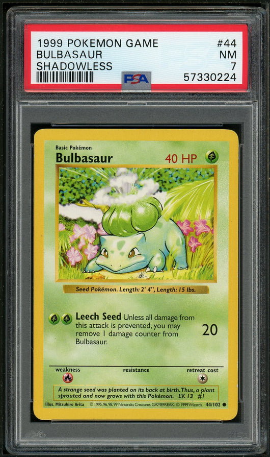 PSA (NM 7) Bulbasaur (Shadowless) #44 - Pokemon Game (#57330224)