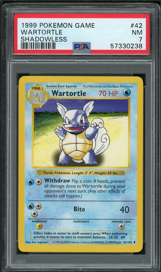 PSA (NM 7) Wartortle (Shadowless) #42 - Pokemon Game (#57330238)
