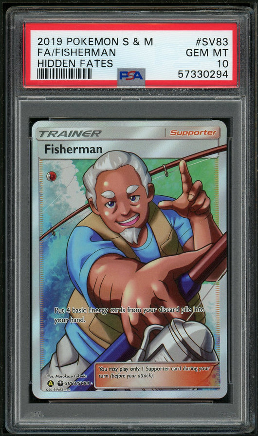 PSA (Gem MT 10) Fa/fisherman #Sv83 - Pokemon Sun & Moon Hidden Fates (#57330294)