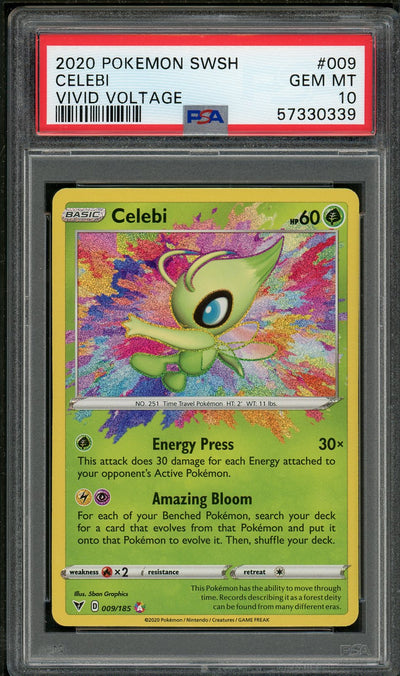 PSA (Gem MT 10) Celebi #009 - Pokemon Sword & Shield Vivid Voltage (#57330339)