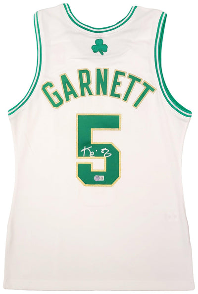 Boston Celtics Kevin Garnett Autographed White & Gold Authentic Mitchell & Ness Hardwood Classics 2008 Jersey Size S Beckett BAS QR Stock #203552