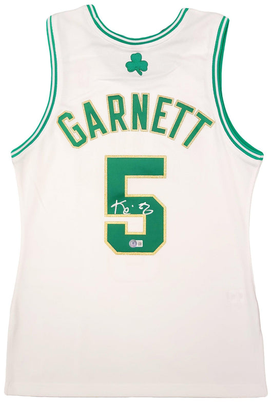 Boston Celtics Kevin Garnett Autographed White & Gold Authentic Mitchell & Ness Hardwood Classics 2008 Jersey Size S Beckett BAS QR Stock #203552