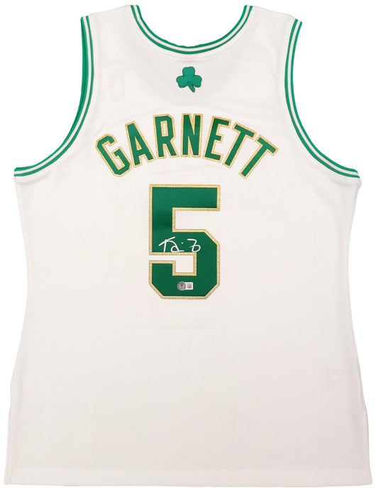 Boston Celtics Kevin Garnett Autographed White & Gold Authentic Mitchell & Ness Hardwood Classics 2008 Jersey Size L Beckett BAS QR Stock #203554
