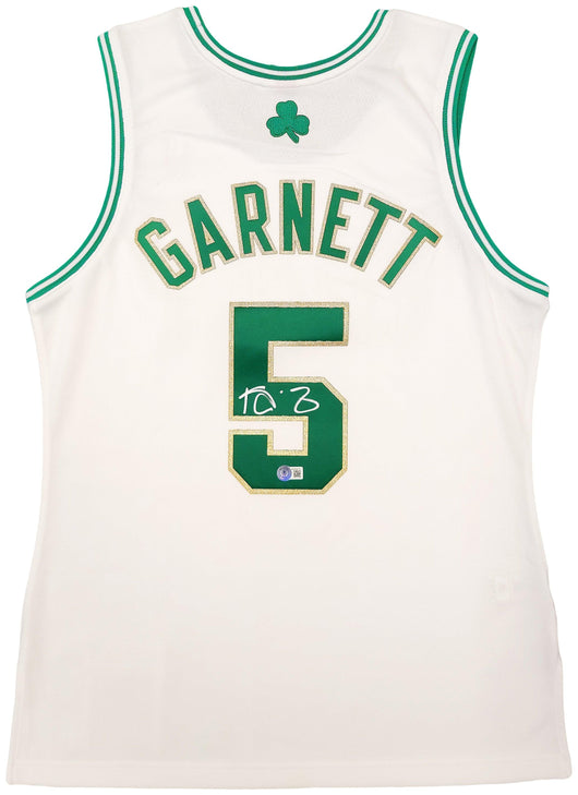 Boston Celtics Kevin Garnett Autographed White & Gold Authentic Mitchell & Ness Hardwood Classics 2008 Jersey Size M Beckett BAS QR Stock #203553