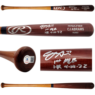 CJ Abrams Autographed Brown Rawlings Game Model Bat San Diego Padres "1st MLB HR 4-14-22" Beckett BAS QR Stock #203558