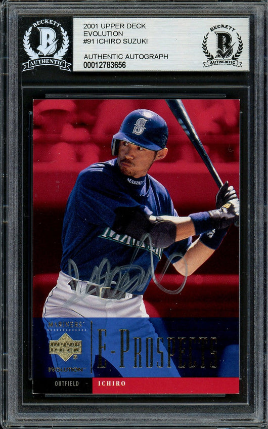 Ichiro Suzuki Autographed 2001 Upper Deck Evolution Rookie Card #91 Seattle Mariners Beckett BAS #12783656