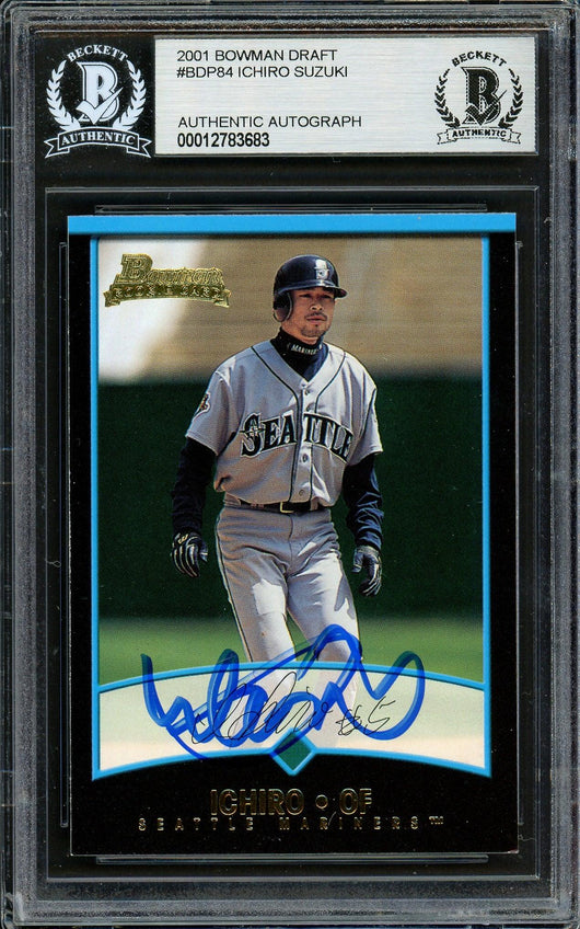 Ichiro Suzuki Autographed 2001 Bowman Draft Picks Rookie Card #BDP84 Seattle Mariners Beckett BAS #12783683