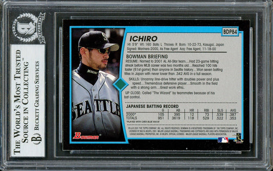 Ichiro Suzuki Autographed 2001 Bowman Draft Picks Rookie Card #BDP84 Seattle Mariners Beckett BAS #12783674