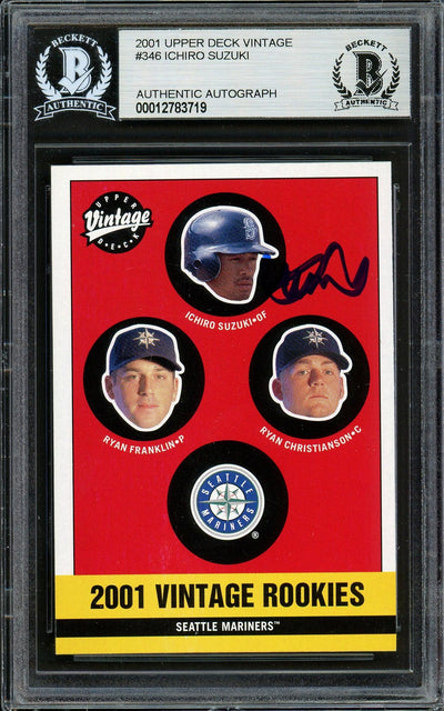 Ichiro Suzuki Autographed 2001 Upper Deck Vintage Rookie Card #346 Seattle Mariners Beckett BAS #12783719