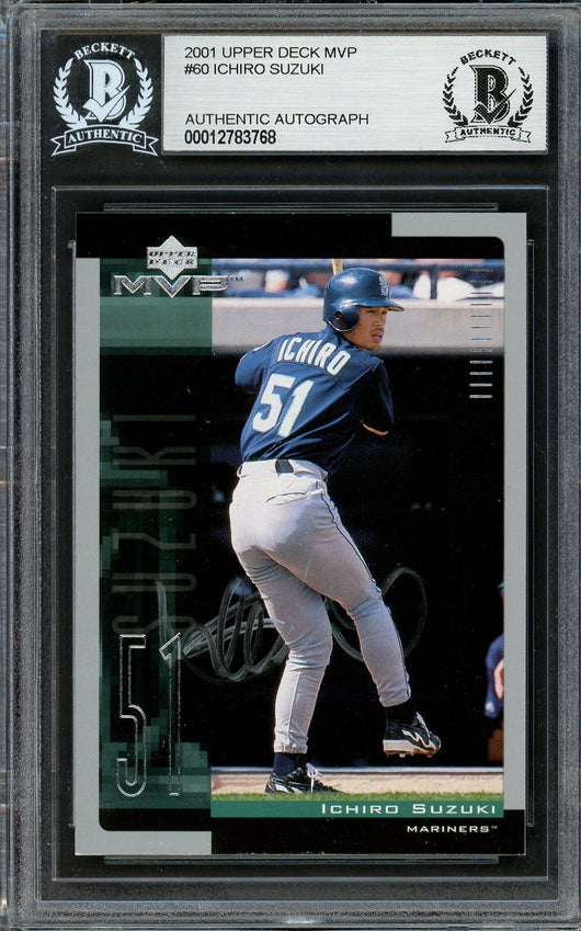 Ichiro Suzuki Autographed 2001 Upper Deck MVP Rookie Card #60 Seattle Mariners (Light) Beckett BAS #12783768