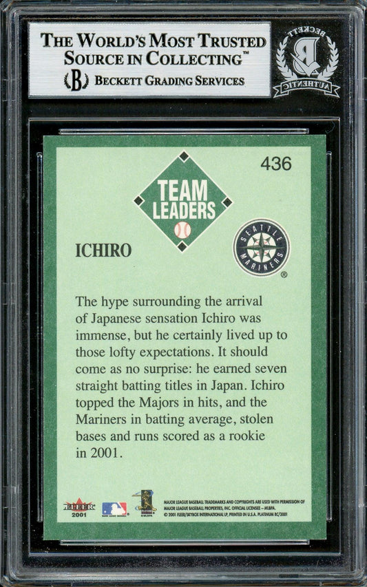 Ichiro Suzuki Autographed 2001 Fleer Platinum Rookie Card #436 Seattle Mariners Beckett BAS #12785148
