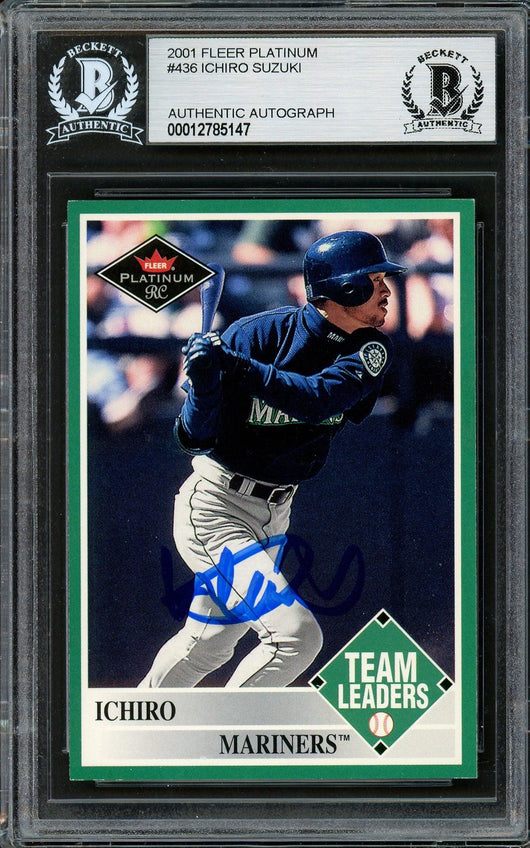 Ichiro Suzuki Autographed 2001 Fleer Platinum Rookie Card #436 Seattle Mariners Beckett BAS #12785147