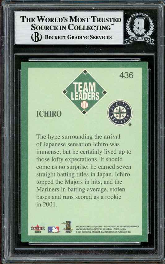 Ichiro Suzuki Autographed 2001 Fleer Platinum Rookie Card #436 Seattle Mariners Beckett BAS #12785147
