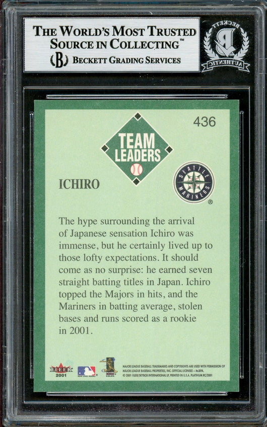 Ichiro Suzuki Autographed 2001 Fleer Platinum Rookie Card #436 Seattle Mariners Beckett BAS #12785147