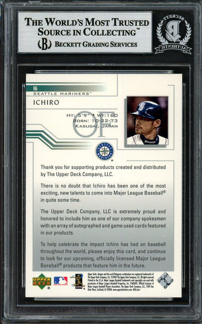 Ichiro Suzuki Autographed 2002 Upper Deck Card #I6 Seattle Mariners Beckett BAS #12785335