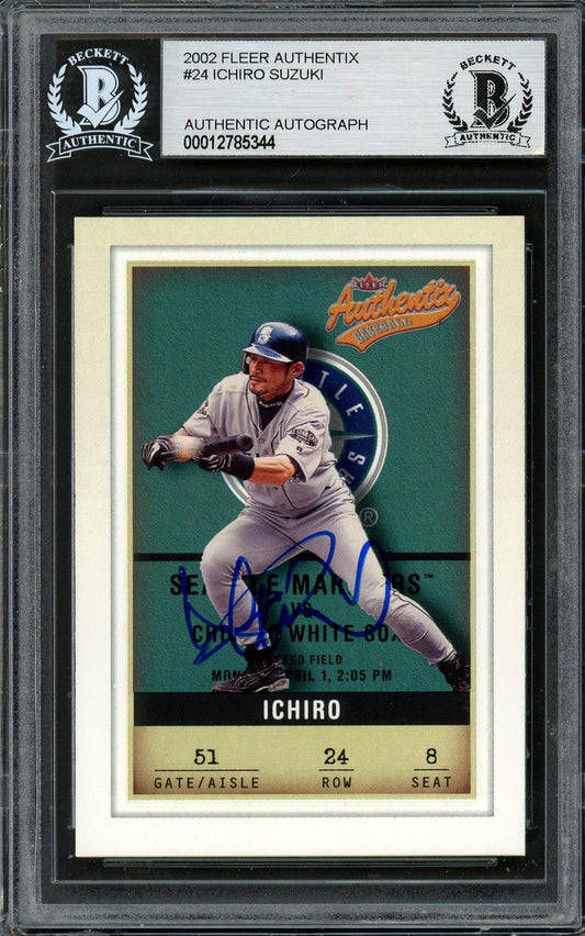 Ichiro Suzuki Autographed 2002 Fleer Authentix Card #24 Seattle Mariners Beckett BAS #12785344